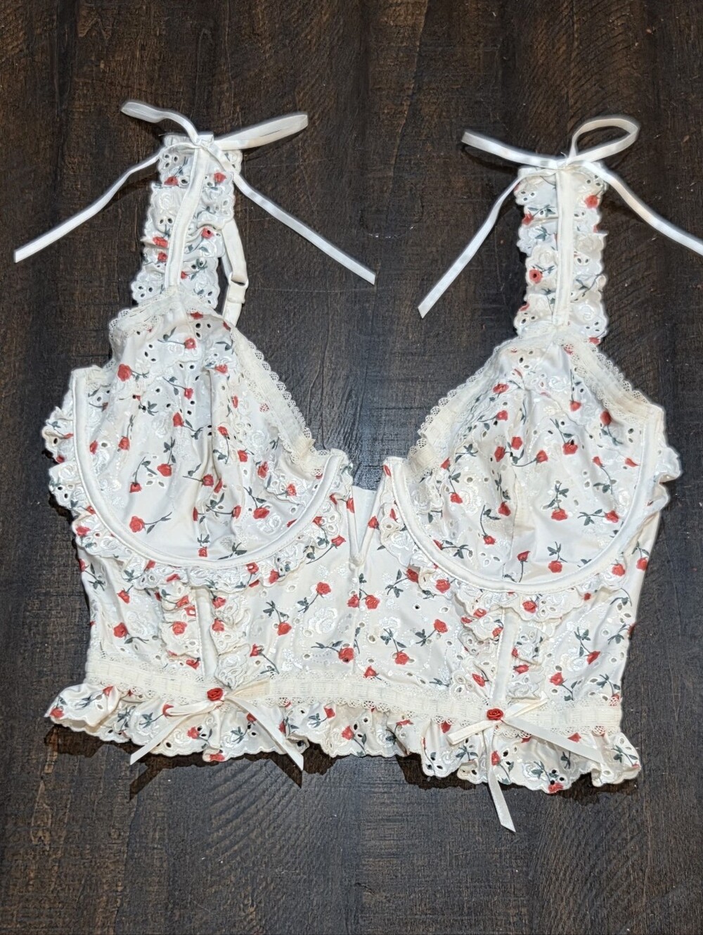 For Love and Lemons White Floral Tie-Strap Bustier
